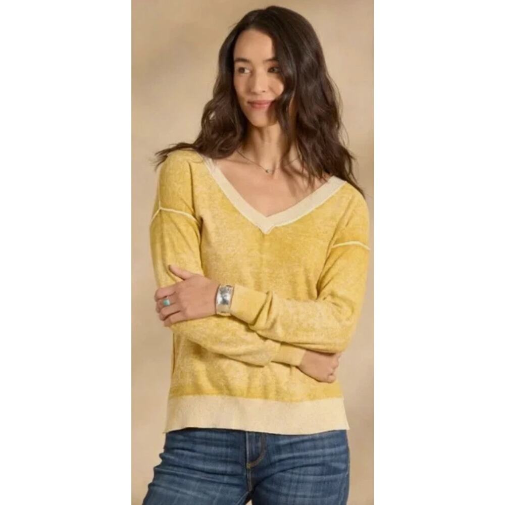 Sundance Women's Mustard Yellow Samantha V-Neck Long-Sleeve 100% Cotton, PS, EUC